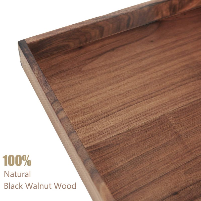 MAGIGO 12 x 12 Inches Small Square Black Walnut Wood Ottoman Tray, Serve Tea, Coffee or Breakfast in Bed, Classic Wooden Decorative Serving Tray - Image 3